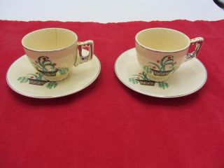 Vintage Leigh Ware Potted Plant Tea Set 2 Cups And Saucers