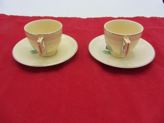 VINTAGE LEIGH WARE POTTED PLANT TEA SET 2 CUPS AND SAUCERS 2