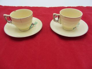 VINTAGE LEIGH WARE POTTED PLANT TEA SET 2 CUPS AND SAUCERS 3