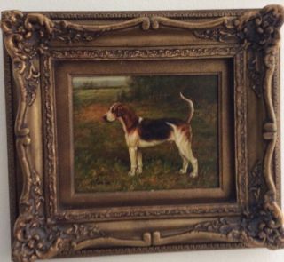Vintage Oil Painting Of English Foxhound In Frame