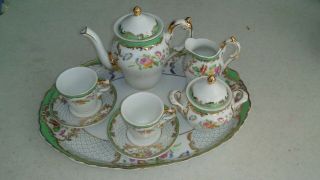 Delton Productions Miniature Tea Set/platter Green And Rose