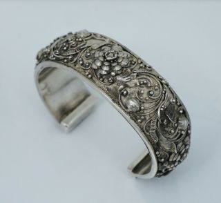 Chinese Export Sterling Silver Cuff Bangle Bracelet Antique Vintage Signed 925