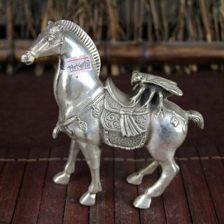 China Old Feng Shui Ornaments White Copper Silver Plating Maesvin Horse And Fly