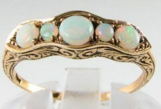 Divine 9ct 9k Gold Australian Opal Eternity Art Deco Ins Ring 5 Stone Size