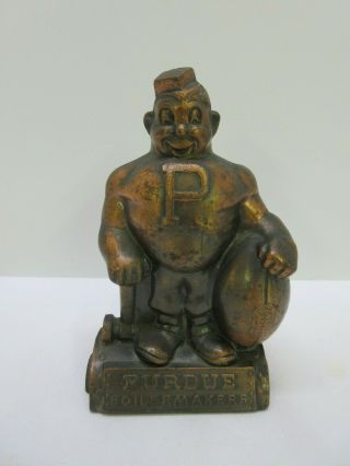 Vintage Purdue University Boilermakers Mascot Bronze Coin Bank Very Rare
