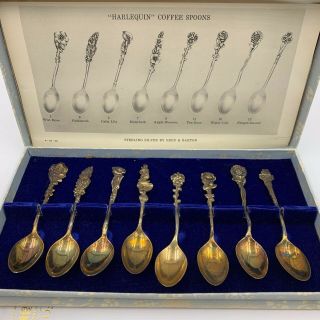 Reed And Barton “harlequin” Sterling Silver Coffee Spoon Set Of 8