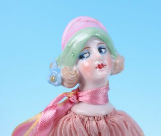 Antique Art Deco Half Doll Powder Puff Patter Wand Niagara Fall German Porcelain 3