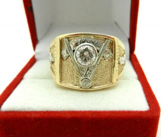 Vintage 14k Yellow Gold Blue Lodge Masonic 0.  65 Ct Diamond Ring 16.  1g Size 11.  25