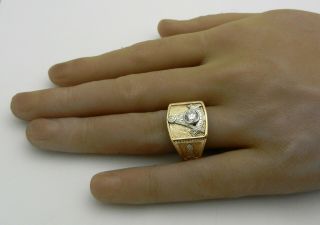 Vintage 14K Yellow Gold Blue Lodge Masonic 0.  65 ct Diamond Ring 16.  1g size 11.  25 2