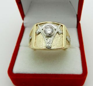 Vintage 14K Yellow Gold Blue Lodge Masonic 0.  65 ct Diamond Ring 16.  1g size 11.  25 7