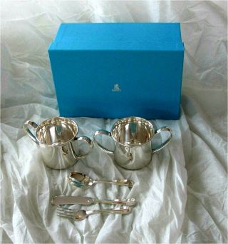 Sterling Silver Baby Christening Cup Lunt Double Handle X 2 Knife & Spoon 188 Gr