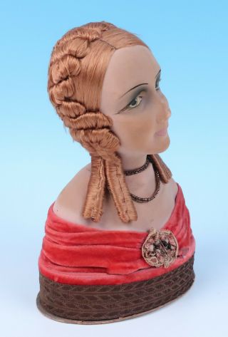 Antique Large 1920 ' s French Half Doll Candy Container Figural Boudoir Bust Box 7