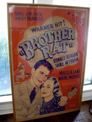 Rare 1944 Vintage Movie Poster RONALD REAGAN & Wyman Brother Rat Framed 2