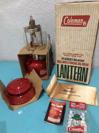 Vintage Coleman Lantern 11/70 200a195 Single Mantle Pyrex Glass Red Unfired
