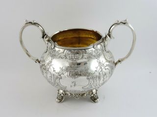 Stunning Victorian Silver Gilt Sugar Bowl,  Newcastle 1855 Antique Sucriere 392g