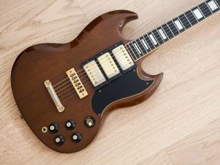 1973 Gibson Sg Custom Vintage Electric Guitar Triple Pickup Walnut W/ Case