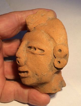 Maya Pottery Head With Ear Spools 600 - 900ad Precolumbian Mayan