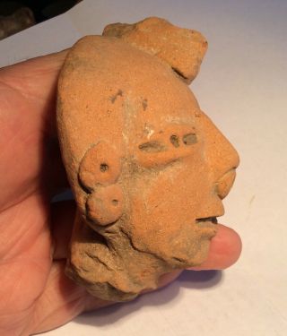 Maya Pottery Head With Ear Spools 600 - 900AD PreColumbian Mayan 3