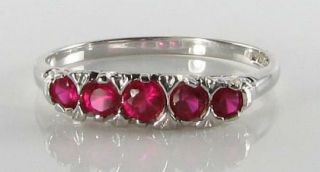 Classic 9k 9ct White Gold Indian Ruby 5 Stone Eternity Art Deco Ins Ring Sz