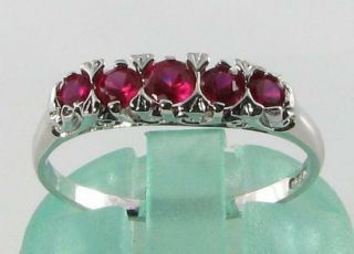 CLASSIC 9K 9CT WHITE GOLD INDIAN RUBY 5 STONE ETERNITY ART DECO INS RING Sz 2