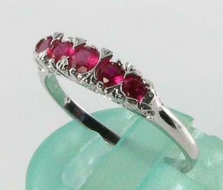 CLASSIC 9K 9CT WHITE GOLD INDIAN RUBY 5 STONE ETERNITY ART DECO INS RING Sz 3