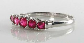 CLASSIC 9K 9CT WHITE GOLD INDIAN RUBY 5 STONE ETERNITY ART DECO INS RING Sz 4