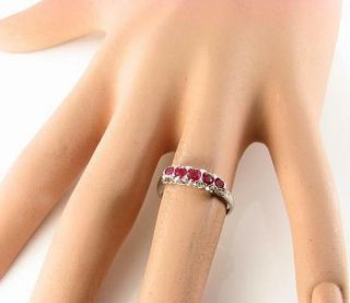 CLASSIC 9K 9CT WHITE GOLD INDIAN RUBY 5 STONE ETERNITY ART DECO INS RING Sz 5