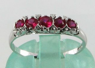 CLASSIC 9K 9CT WHITE GOLD INDIAN RUBY 5 STONE ETERNITY ART DECO INS RING Sz 6