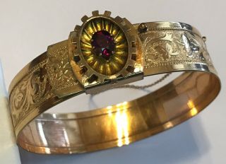 Vintage Victorian Rolled Gold Garnet Bangle Bracelet