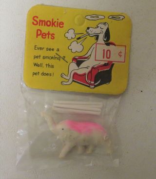 Vintage 1960s Smoking Smokie Pet Pink Elephant W/ Cigarettes Gag Novelty Mip
