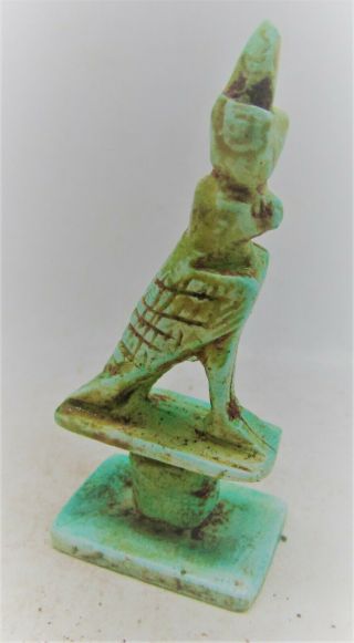 Circa 664 - 332bc Ancient Egyptian Glazed Faience Horus Stamp Seal With Heiroglyph