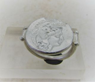 Very Fine Ancient Greek Ar Silver Gladiators Ring Head Of Athena Corinthian Helm