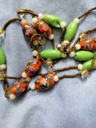 Antique Vintage Venetian Aventurine Wedding Cake Trade Bead Necklace 4