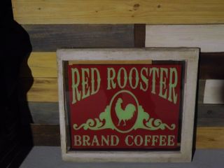 Vintage Red Rooster Coffee Glass Store Window Sign Gas Oil Cola Soda Farmhouse