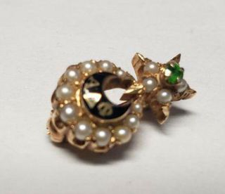 Alpha Delta Phi 14K Gold Fraternity Pin Emerald Pearl Vintage Antique 2