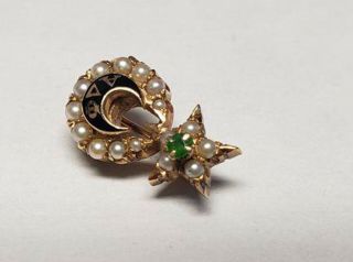 Alpha Delta Phi 14K Gold Fraternity Pin Emerald Pearl Vintage Antique 3