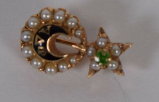 Alpha Delta Phi 14K Gold Fraternity Pin Emerald Pearl Vintage Antique 5