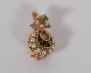 Alpha Delta Phi 14K Gold Fraternity Pin Emerald Pearl Vintage Antique 6