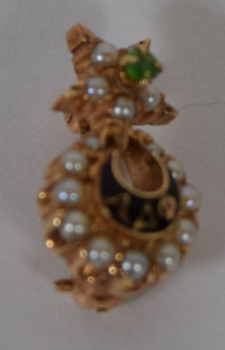 Alpha Delta Phi 14K Gold Fraternity Pin Emerald Pearl Vintage Antique 7