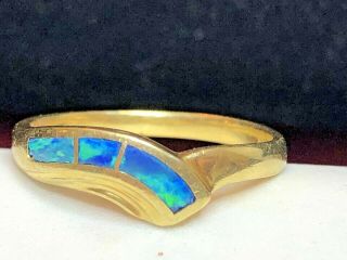Estate Vintage 18k Gold Black Opal Ring Band Australian Opal Gemstone