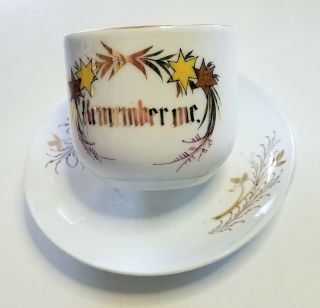 Antique Mustache Cup And Saucer " Remember Me "