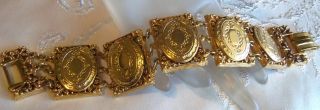 Vintage Signed Art Large Gold Plated 5 Locket Link Bracelet Unworn Rare