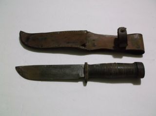 Vintage Wwii Cattaraugus 225q Military Fighting Knife W/ Sheath,  Uncleaned