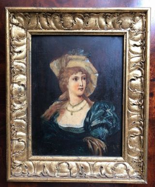 Antique 19th C Painting Portrait Of A Young Woman