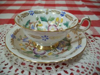 Royal Chelsea Wide Mouth Tea Cup And Saucer " Multi Floral Pattern "