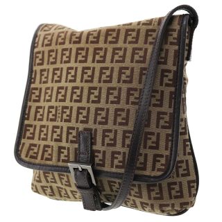 Fendi Zucca Pattern Shoulder Bag Brown Beige Canvas Leather Vintage Auth Aa536