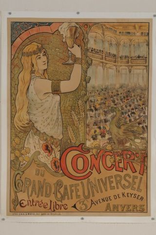 Vintage Belgian Poster For " Concert Du Grand CafÉ Universel " By Marci