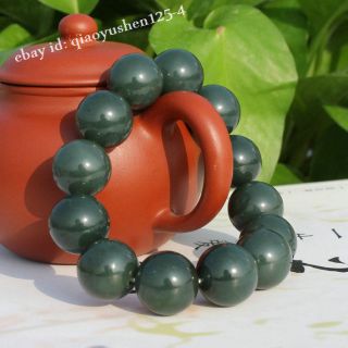 Chinese Hetian Gray Jade Hand - Polished 16mm Round Beads Buddha 