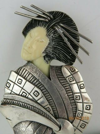 Vintage Zealandia 925 Sterling Silver Geisha Design pendant brooch 2