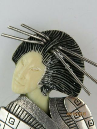 Vintage Zealandia 925 Sterling Silver Geisha Design pendant brooch 3